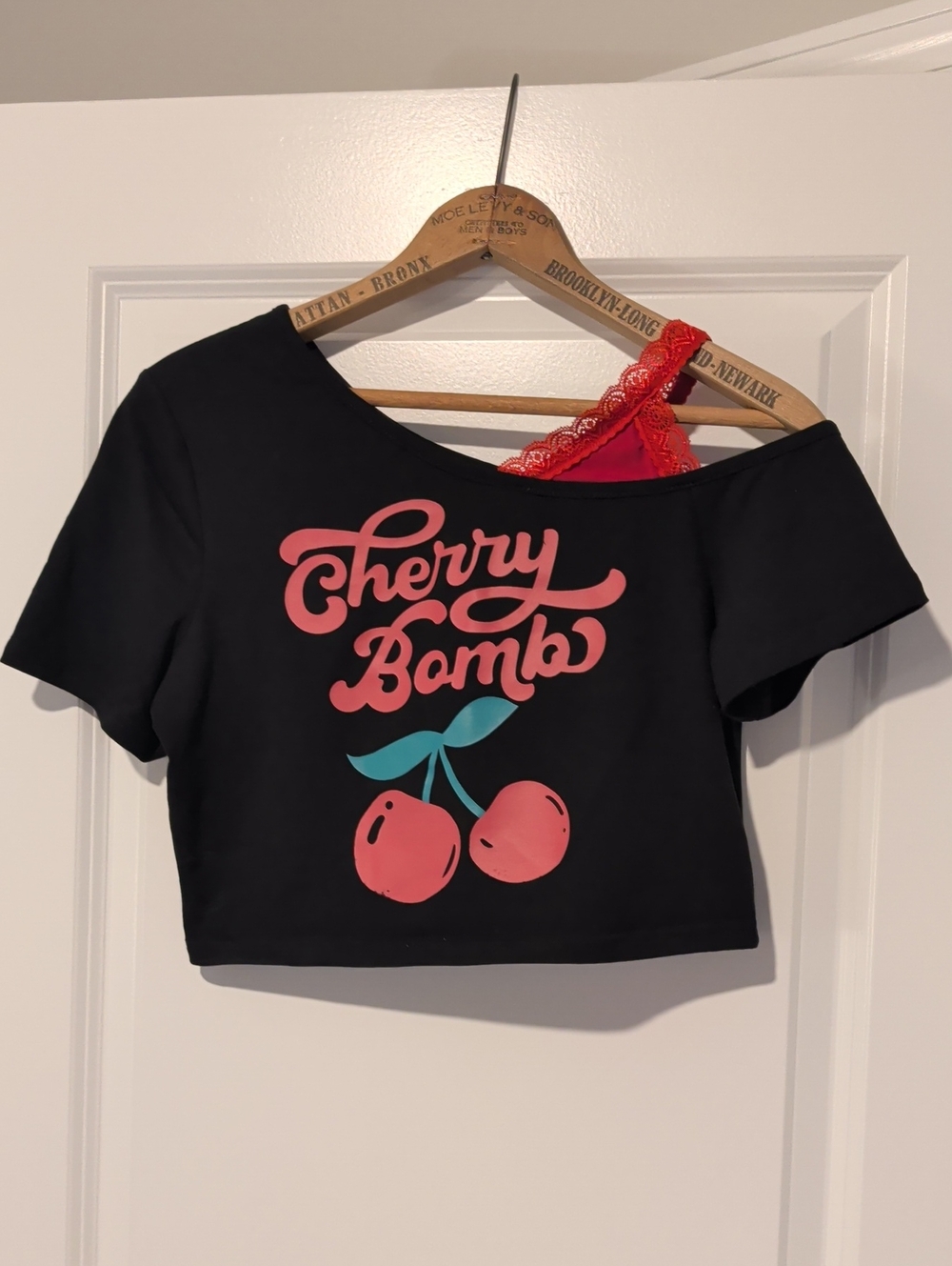 Black "Cherry Bomb" Graphic Crop Top